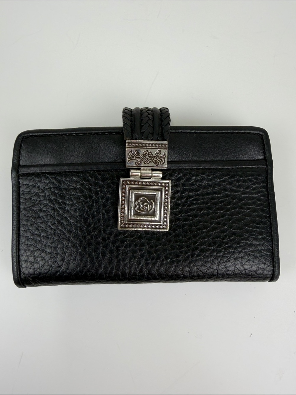 Brighton Black Pebbled Leather Wallet Floral Concho Organizer